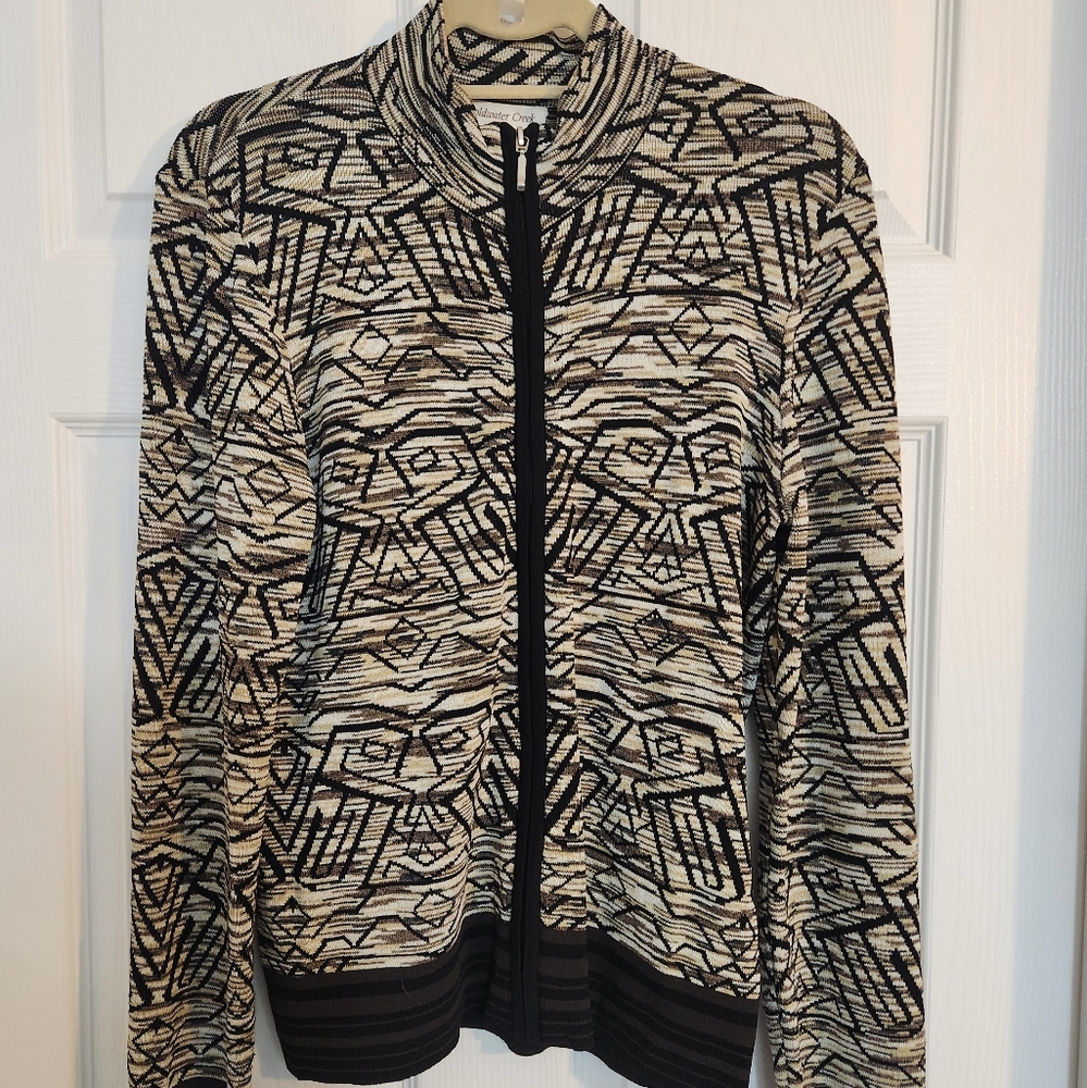 Coldwater Creek Black and Cream Knit Jacket Size M Full Zip